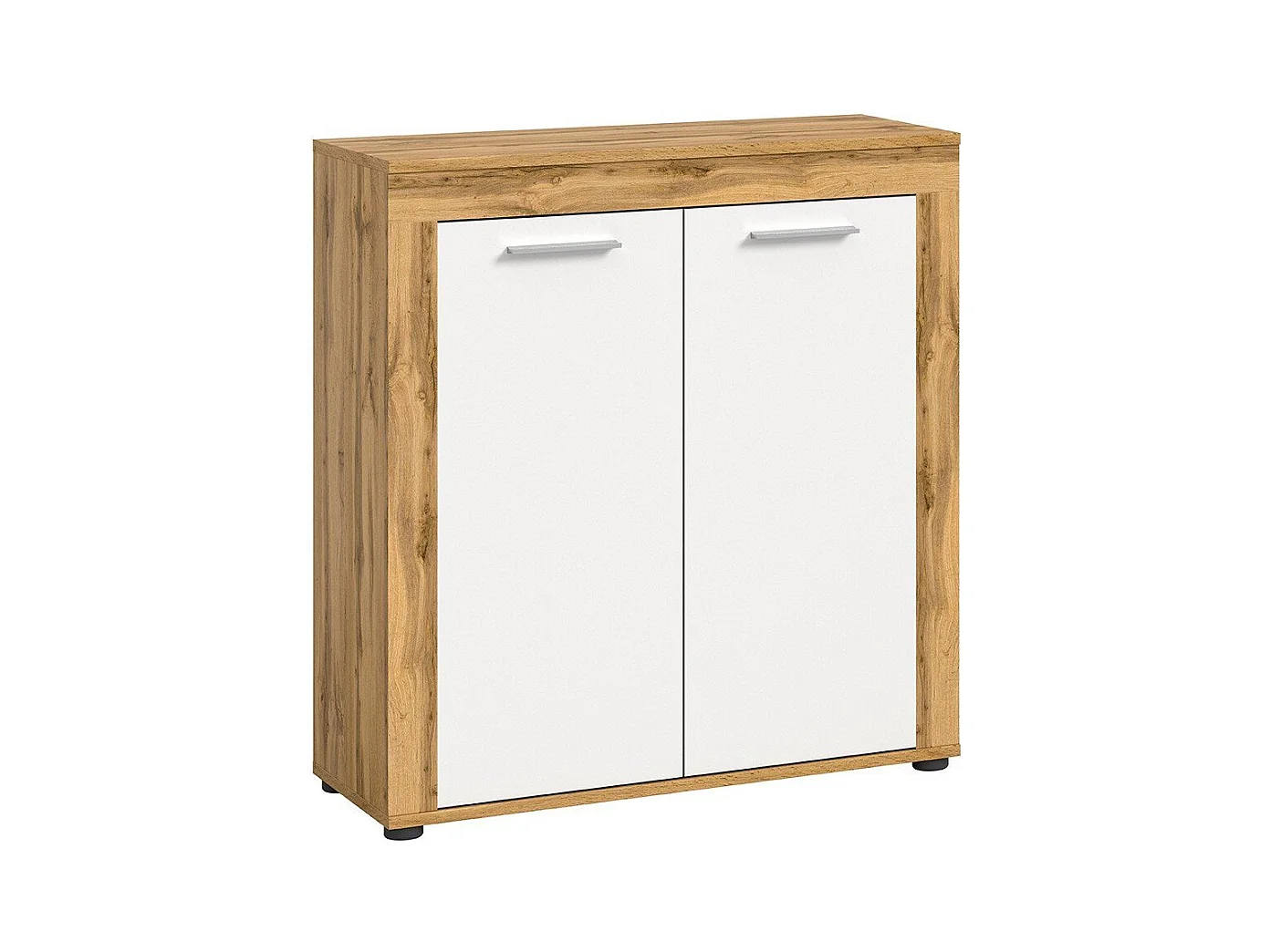 Buffet haut 2 portes blanc et chêne wotan L80 cm - AOSTA
