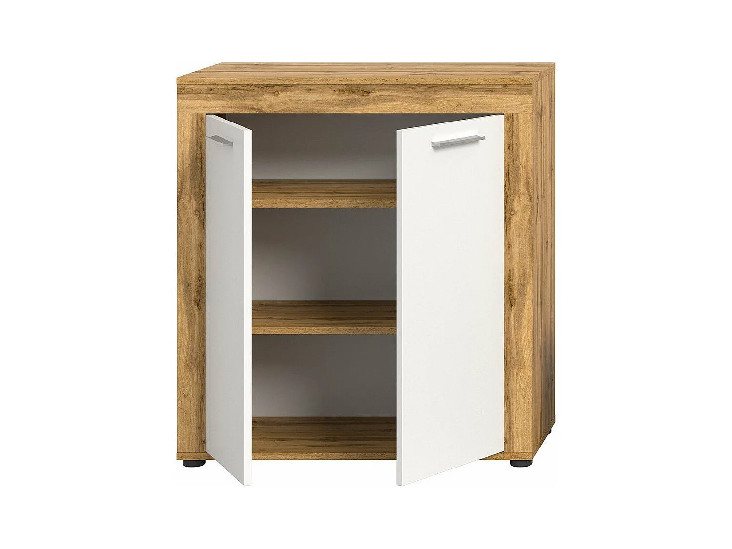 Buffet haut 2 portes blanc et chêne wotan L80 cm - AOSTA