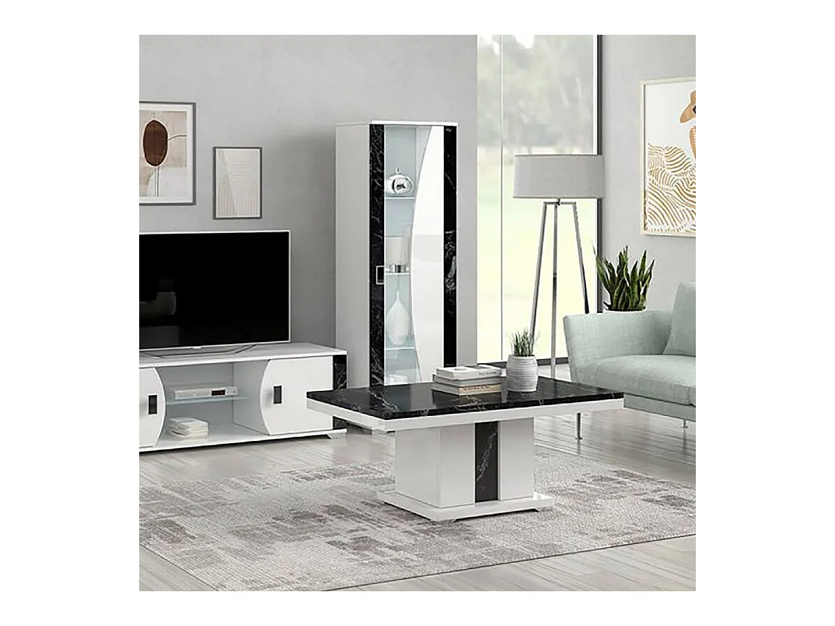 ARIANE - Ensemble Salon Table Basse + Meuble TV + Vitrines 1 Porte Eclairage Led intégré