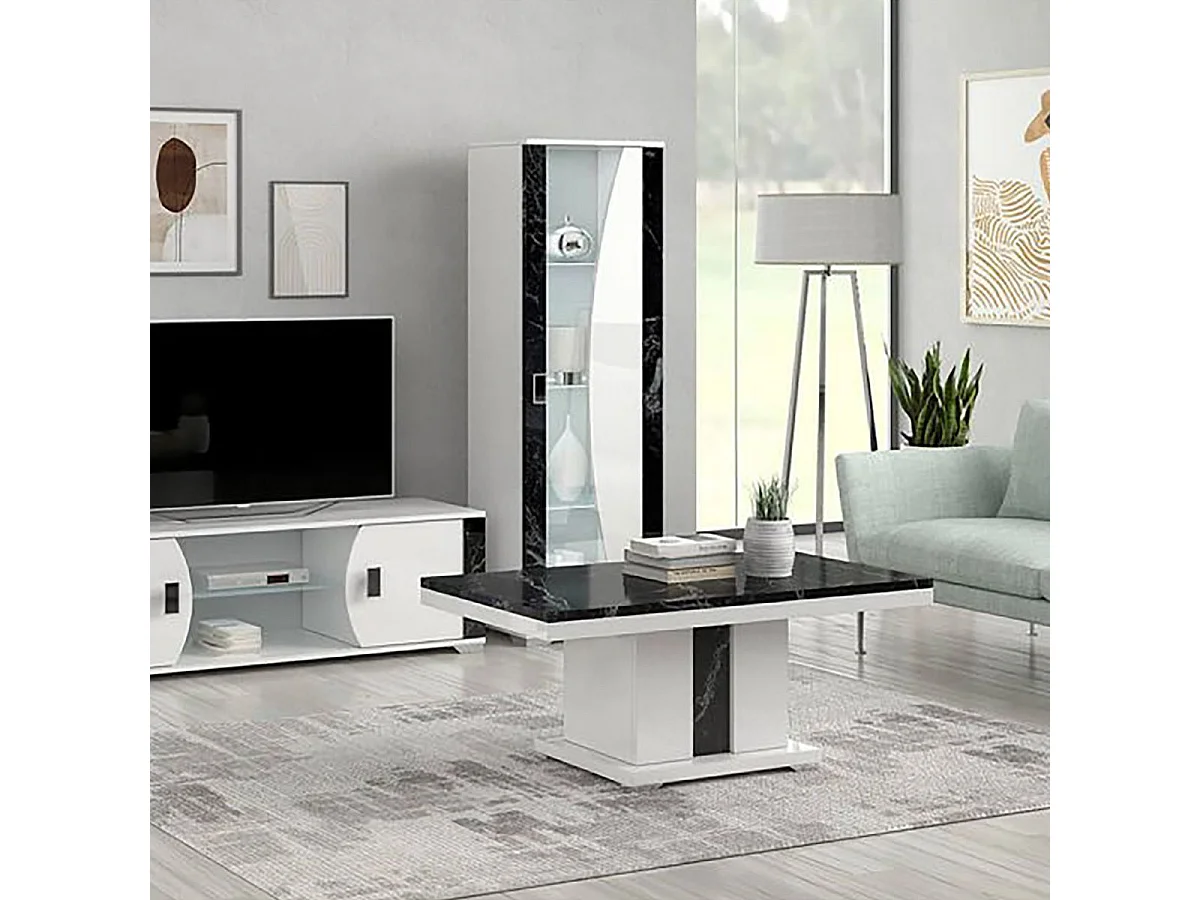 ARIANE - Ensemble Salon Table Basse + Meuble TV + Vitrines 1 Porte Eclairage Led intégré