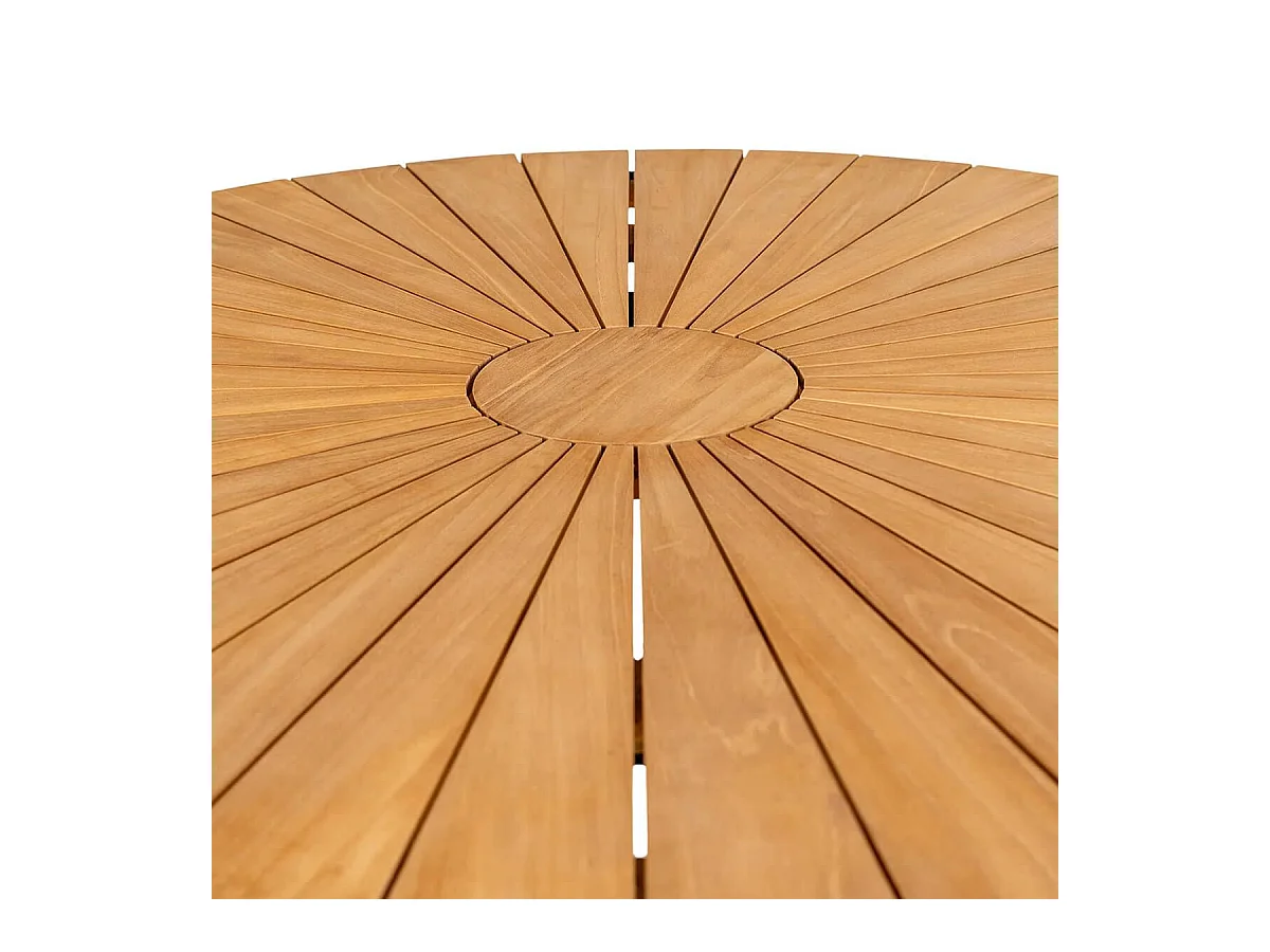 Table de jardin ronde 130cm plateau en lames de teck et pieds métal noir - KARRIGE