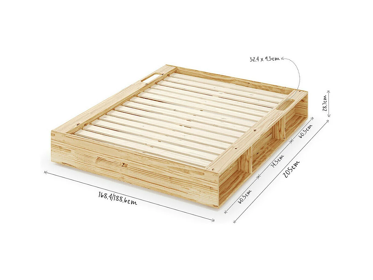 Lit avec rangements 140x200 cm bois massif bois naturel HOGGY