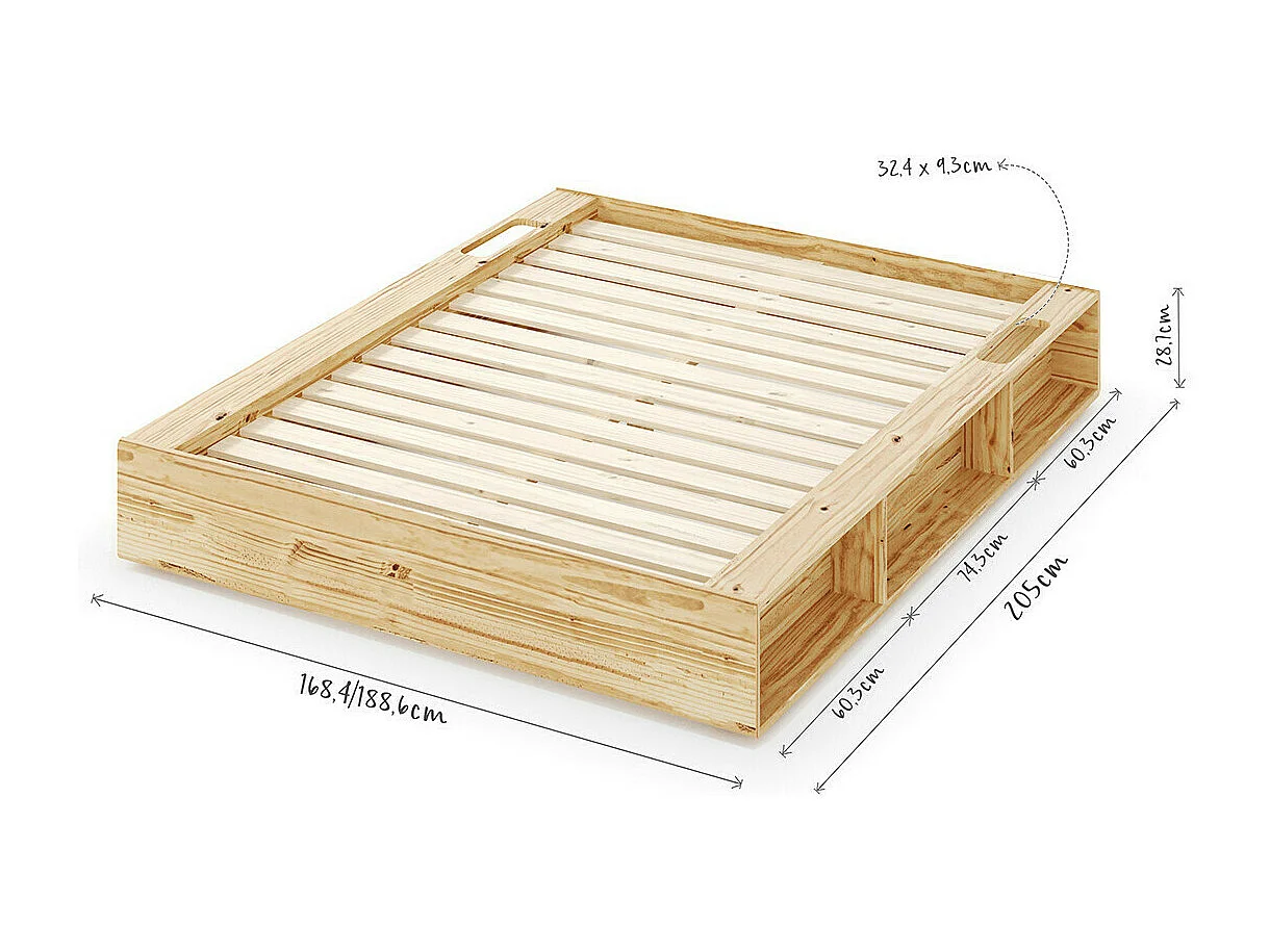 Lit avec rangements 140x200 cm bois massif bois naturel HOGGY