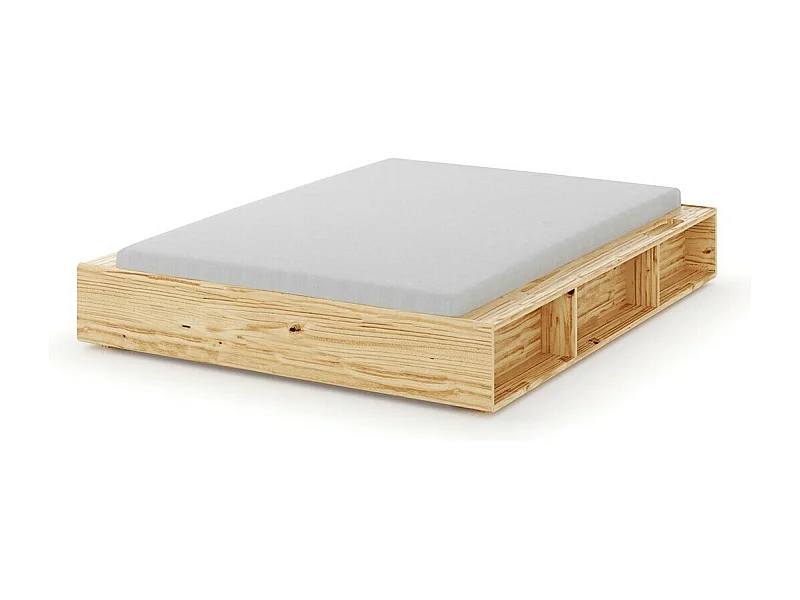 Pack lit avec rangements et matelas 160x200 cm bois massif bois naturel HOGGY
