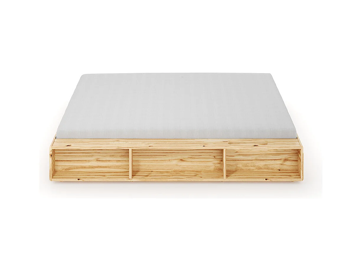 Pack lit avec rangements et matelas 160x200 cm bois massif bois naturel HOGGY