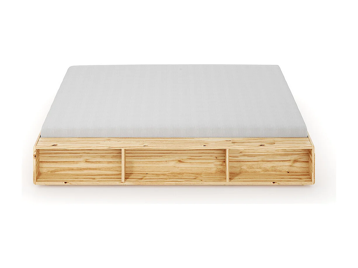 Pack lit avec rangements et matelas 160x200 cm bois massif bois naturel HOGGY