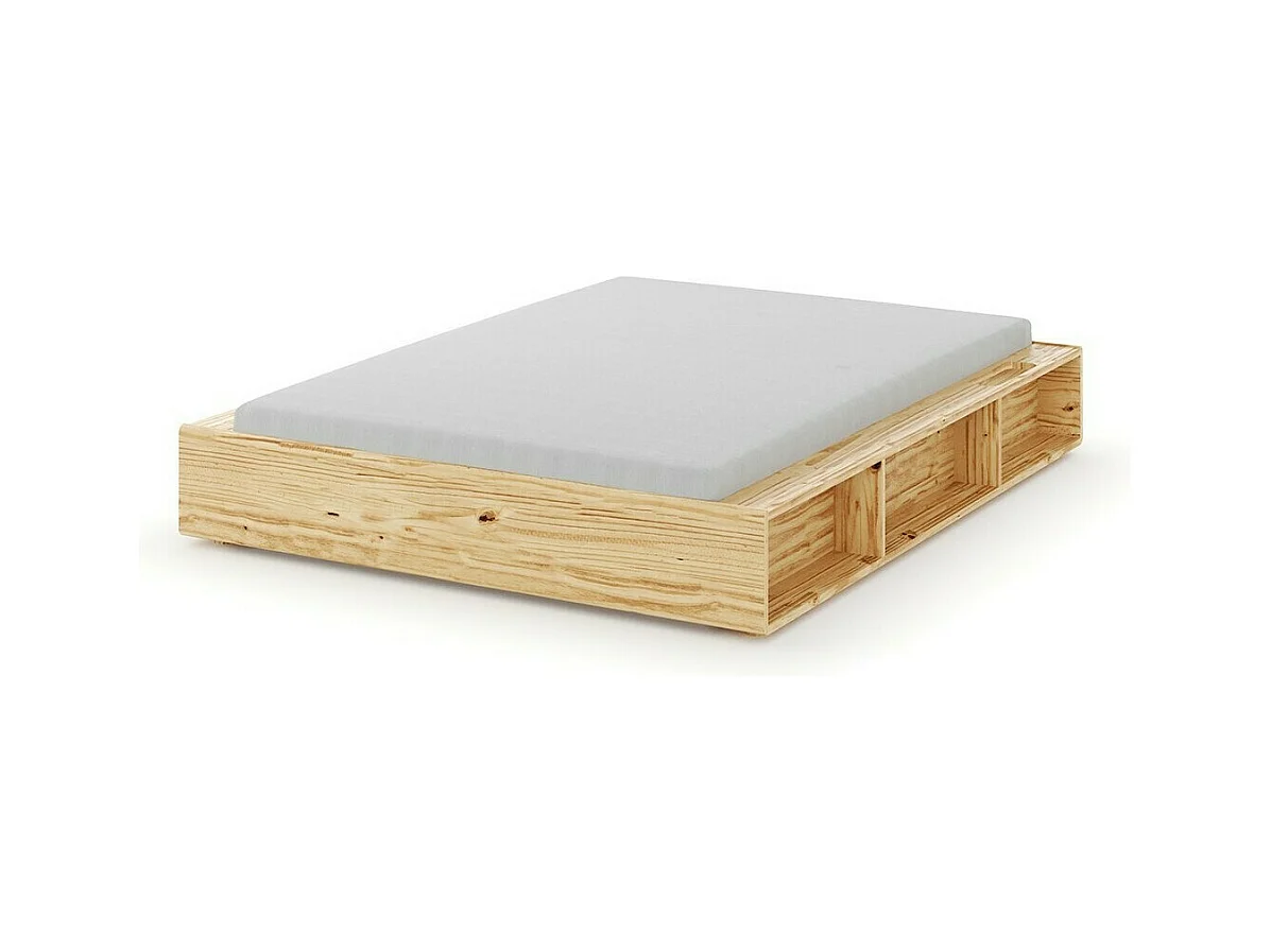 Pack lit avec rangements et matelas 140x200 cm bois massif bois naturel HOGGY