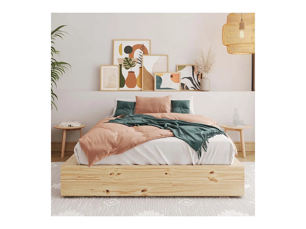 Lit avec rangements 160x200 cm bois massif bois naturel HOGGY