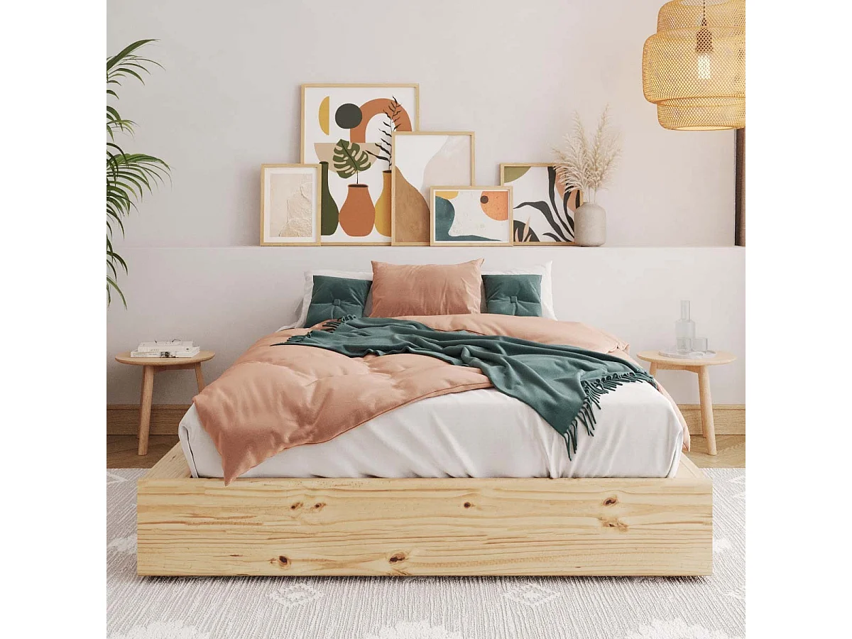 Lit avec rangements 160x200 cm bois massif bois naturel HOGGY