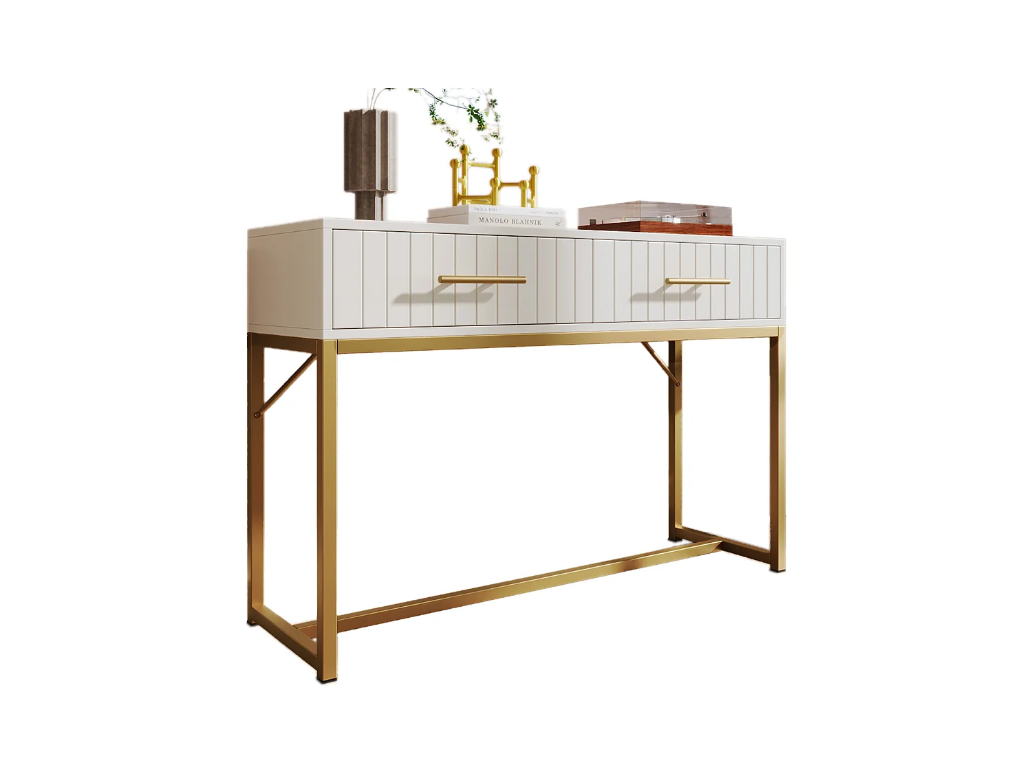 Toaletka - 100 x 45 x 75 cm - z 2 szufladami - do sypialni - Płyta wiórowa - biały