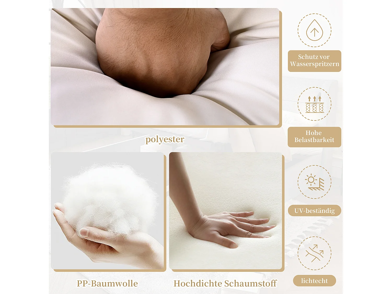 Modulaire tuinset van gegalvaniseerd staal voor 4 personen - 2-zitsbank en 2 eenpersoonsbanken + glazen salontafel - beige