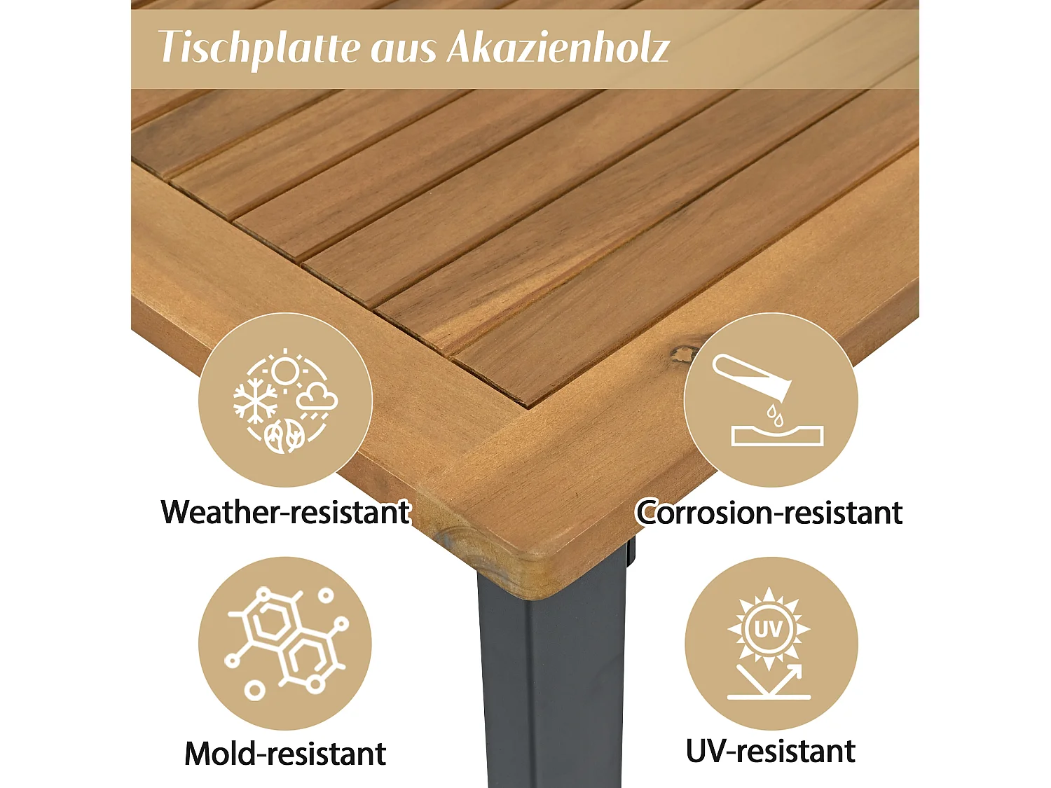 Salon de jardin modulable acier galvanisé- canapé d'angle + table bass + repose-pieds - plateau en bois d'acacia - beige