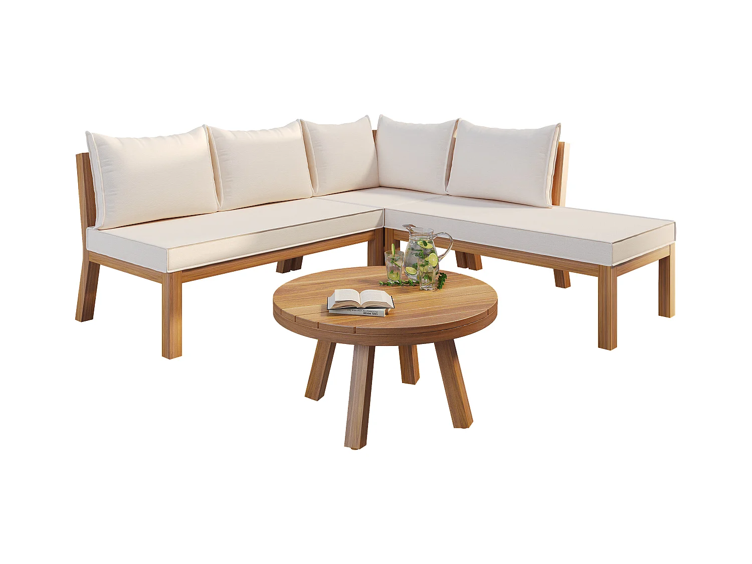Arredo da giardino modulare - divano angolare + tavolino - struttura in legno spesso - beige