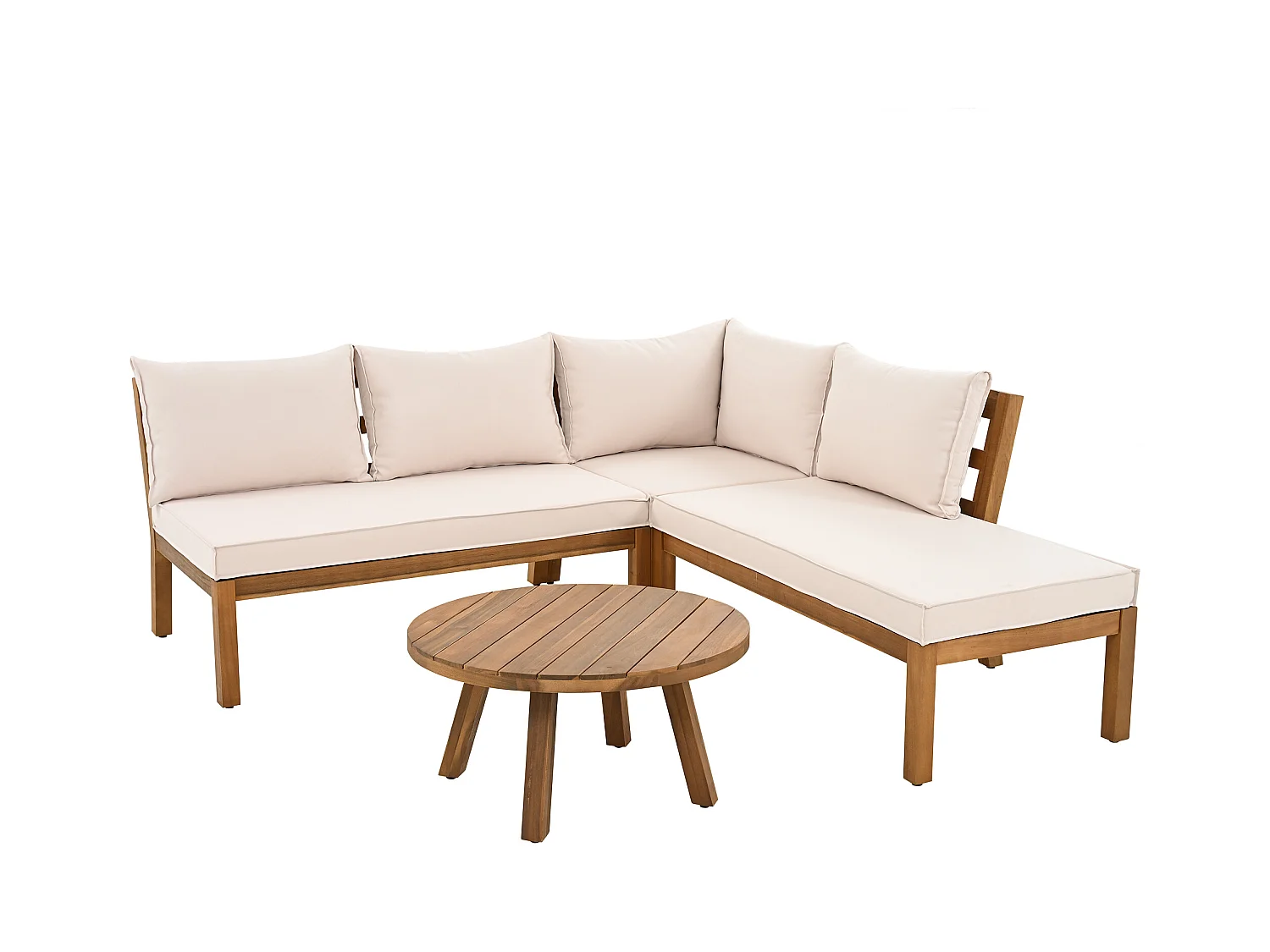 Arredo da giardino modulare - divano angolare + tavolino - struttura in legno spesso - beige