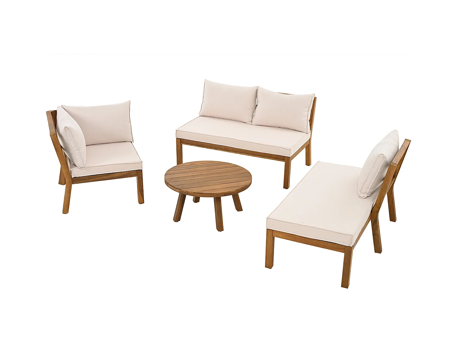 Arredo da giardino modulare - divano angolare + tavolino - struttura in legno spesso - beige