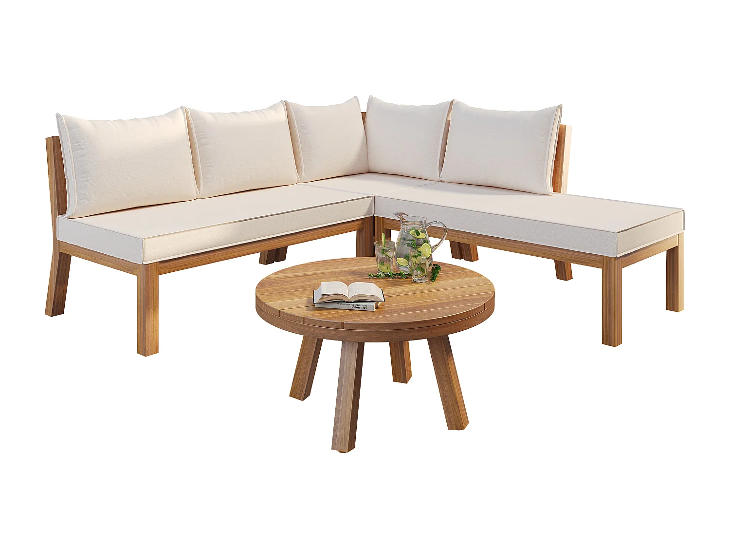 Arredo da giardino modulare - divano angolare + tavolino - struttura in legno spesso - beige