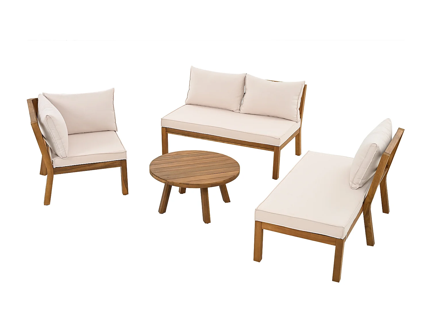 Arredo da giardino modulare - divano angolare + tavolino - struttura in legno spesso - beige