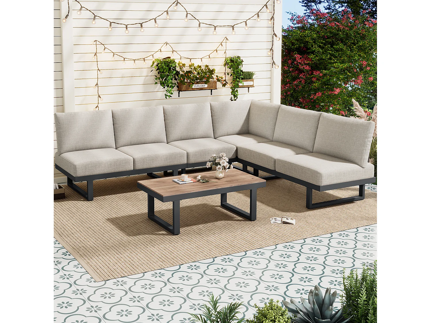 Modulaire tuinmeubelen van gegalvaniseerd staal - hoekbank - relaxbed - salontafels - grijs