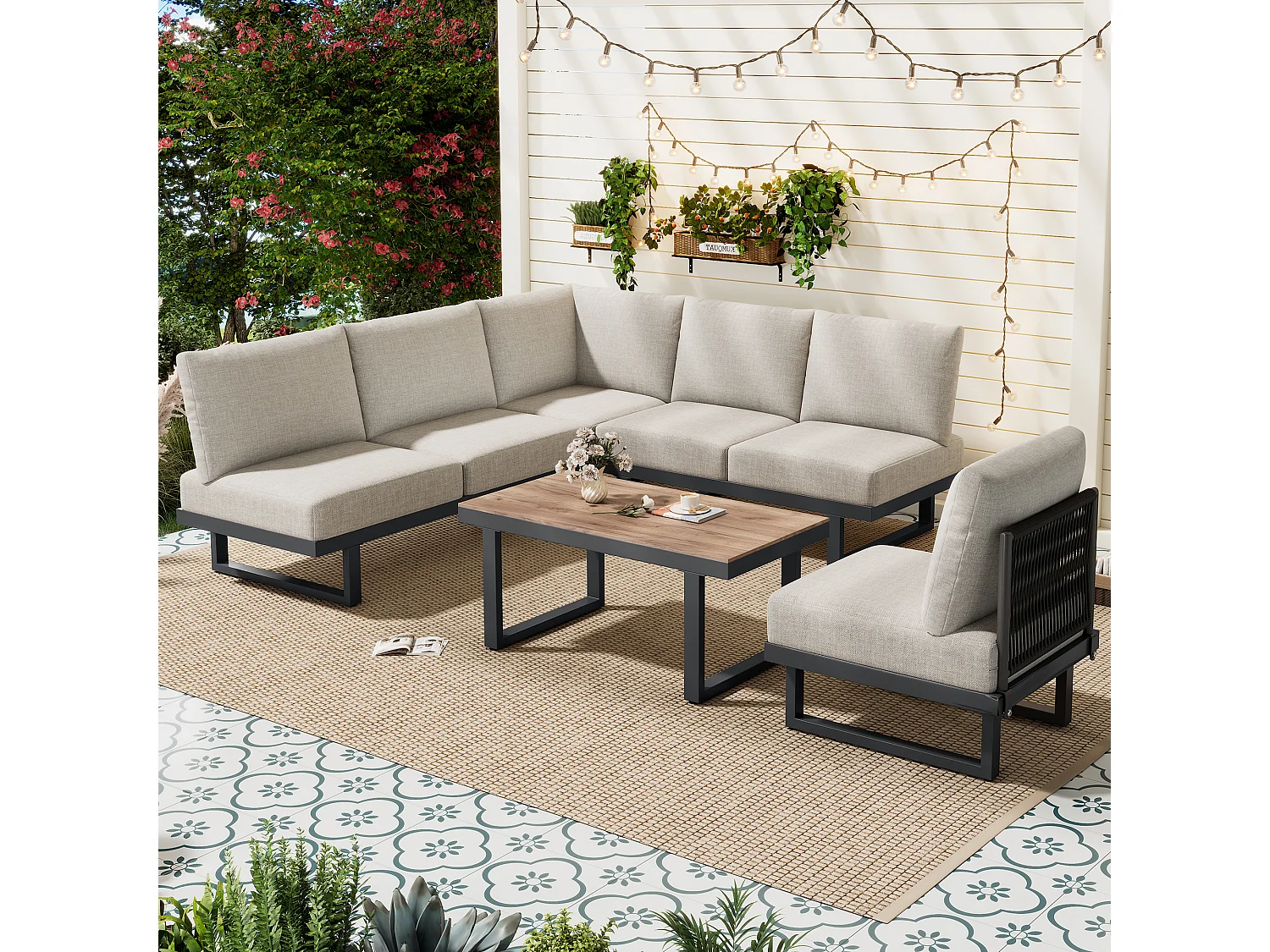 Modulaire tuinmeubelen van gegalvaniseerd staal - hoekbank - relaxbed - salontafels - grijs