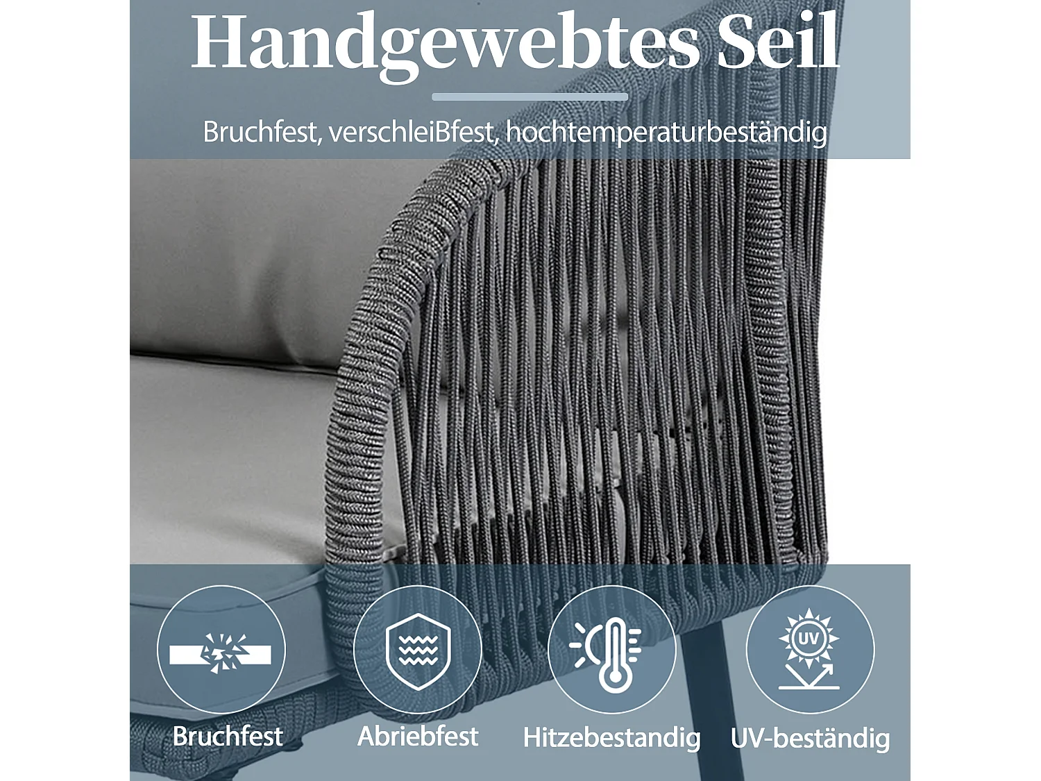 Set da bar da giardino 3 pezzi - tavolo e 2 sedie - piano in vetro - grigio