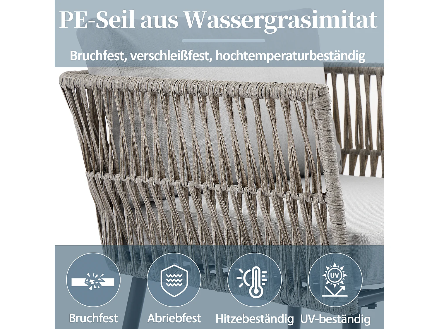 Salon de jardin modulable acier galvanisé- 2 canapés + 2 fauteuils - table basse en verre - gris