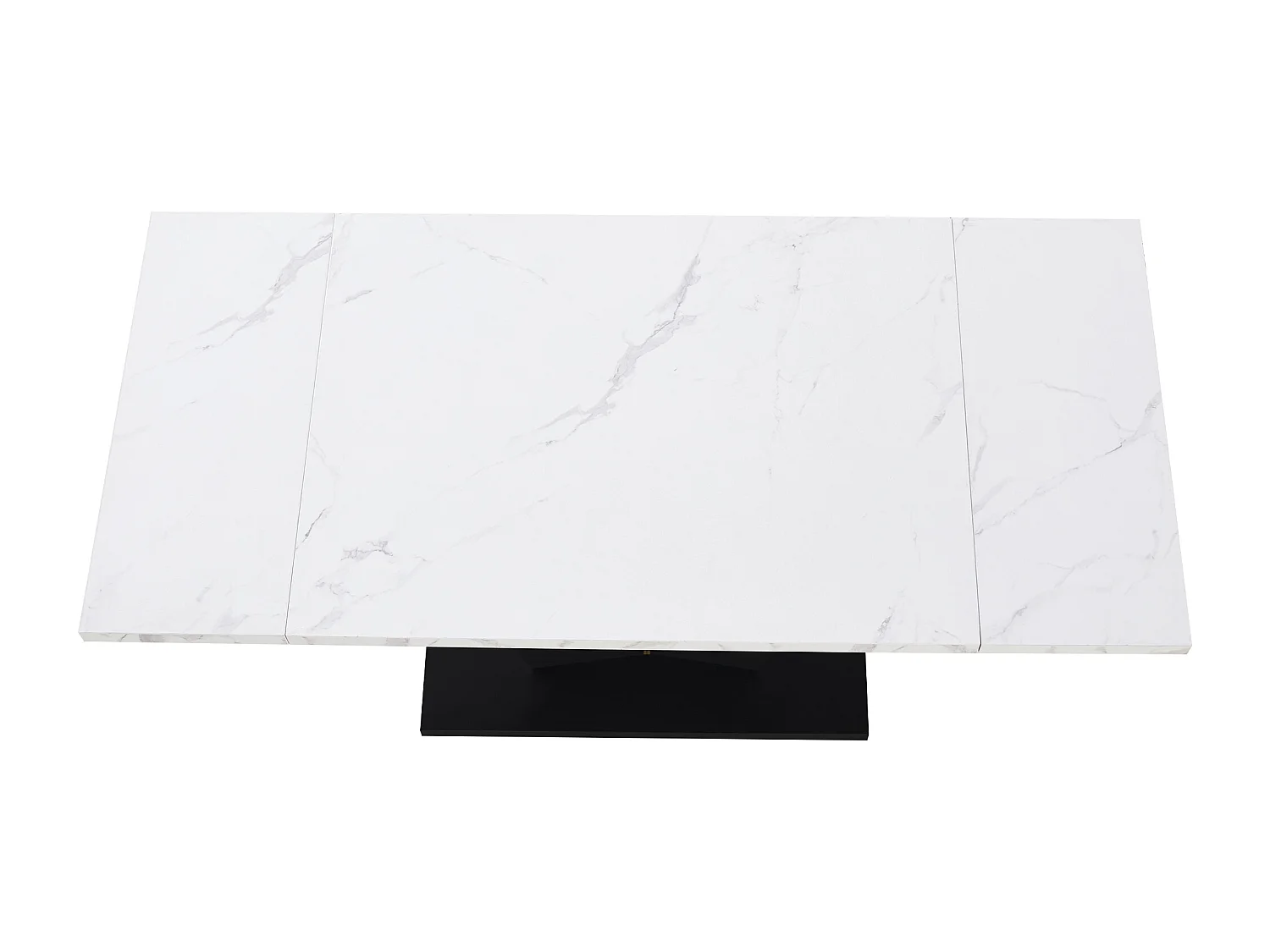 Ensemble table + 4 chaises, table extensible en marbre blanc, pieds noirs, chaises en velours gris