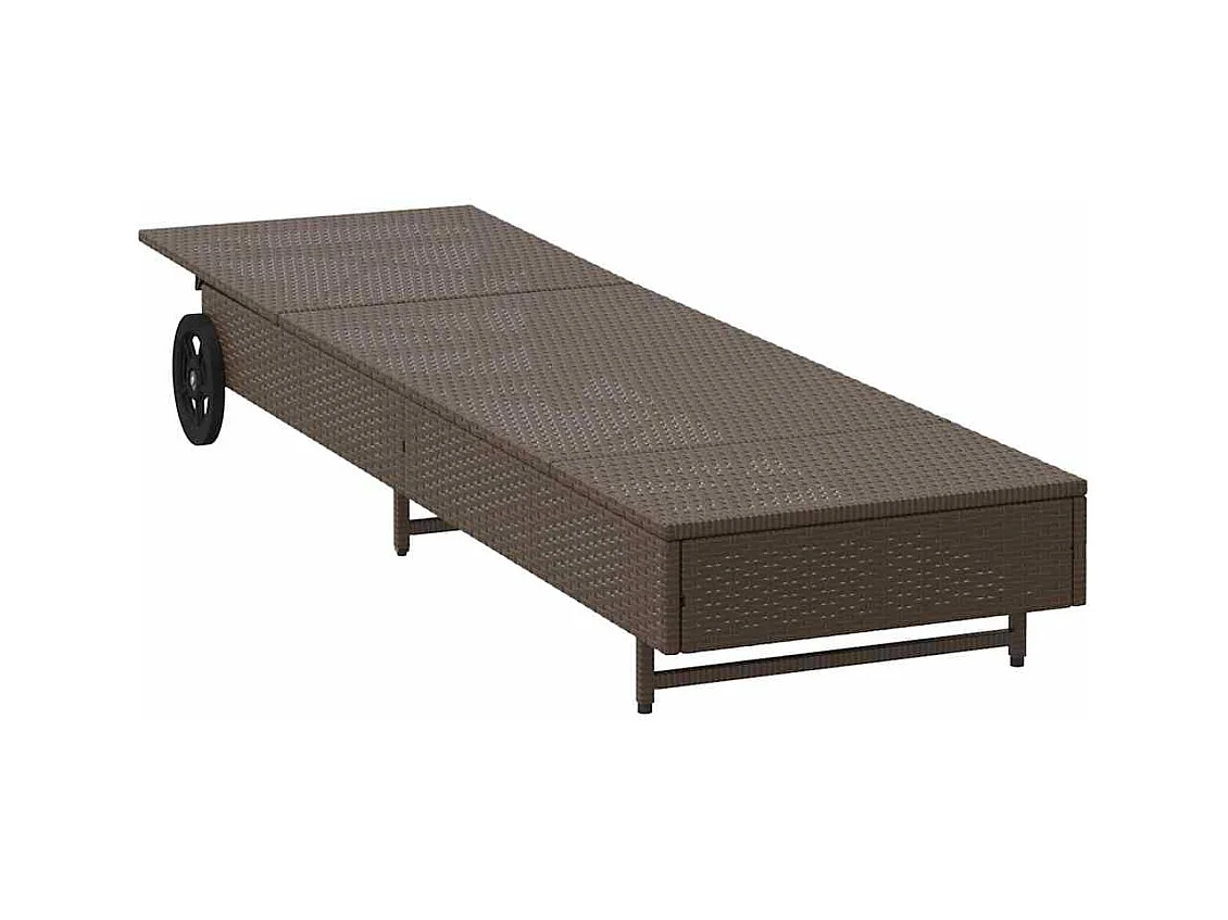 Chaise longue avec roues et coussin marron résine tressée