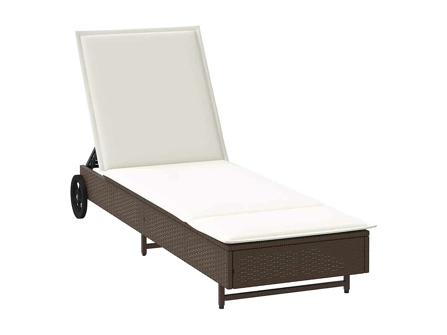 Chaise longue avec roues et coussin marron résine tressée