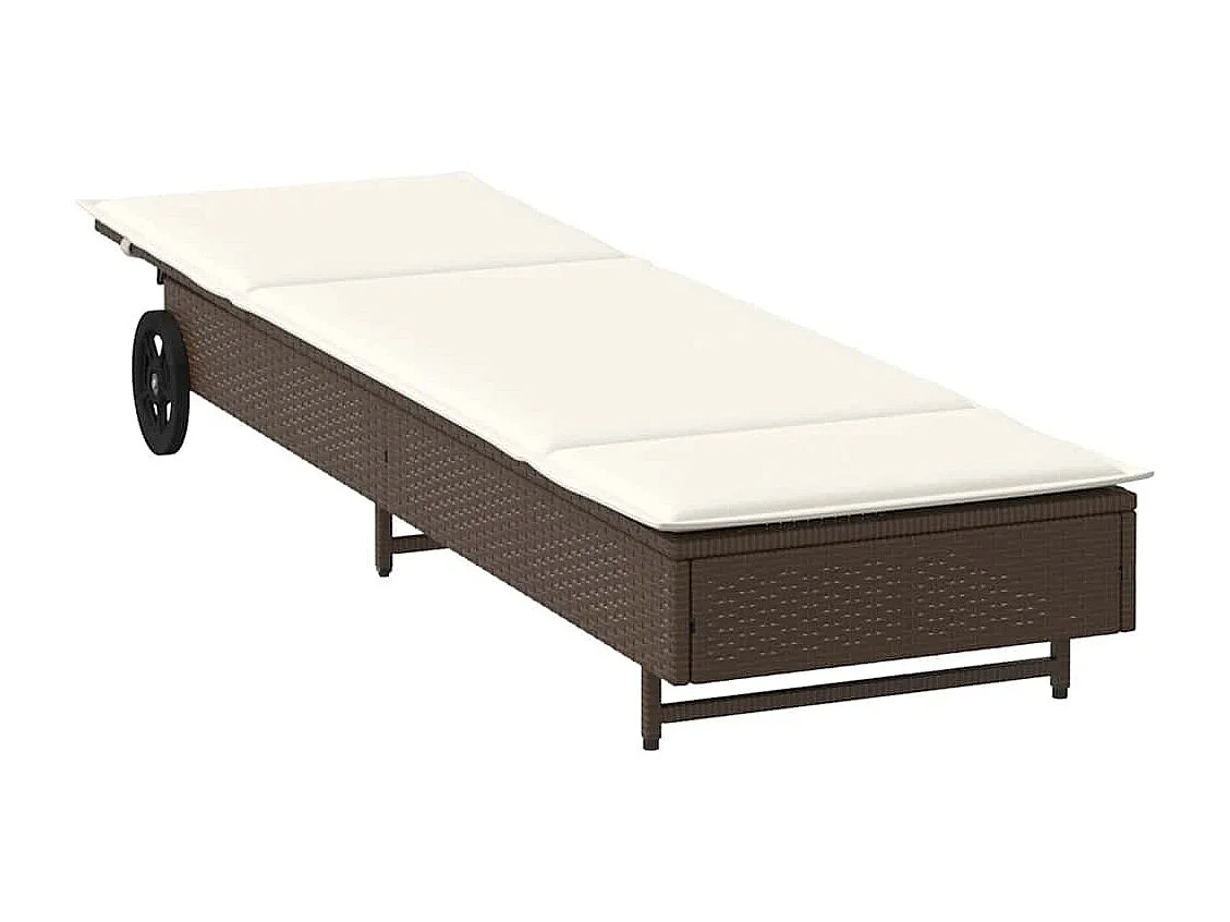 Chaise longue avec roues et coussin marron résine tressée