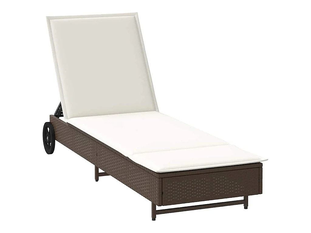 Chaise longue avec roues et coussin marron résine tressée