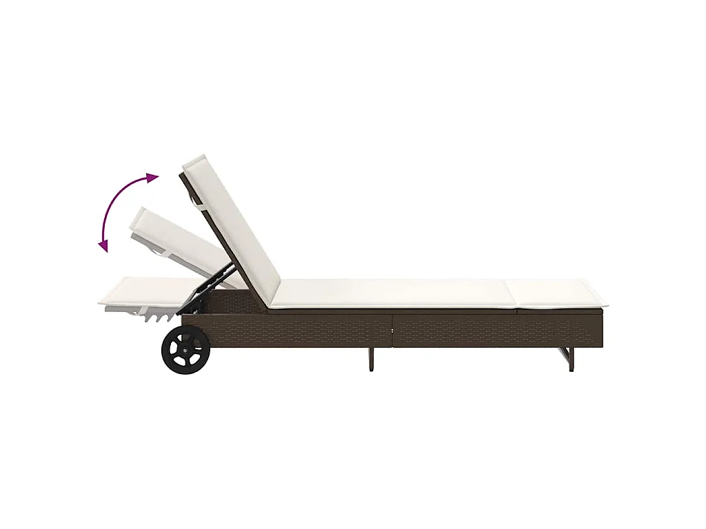 Chaise longue avec roues et coussin marron résine tressée