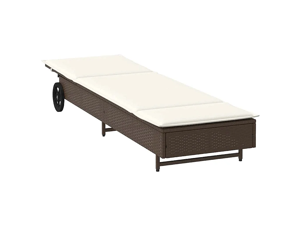 Chaise longue avec roues et coussin marron résine tressée