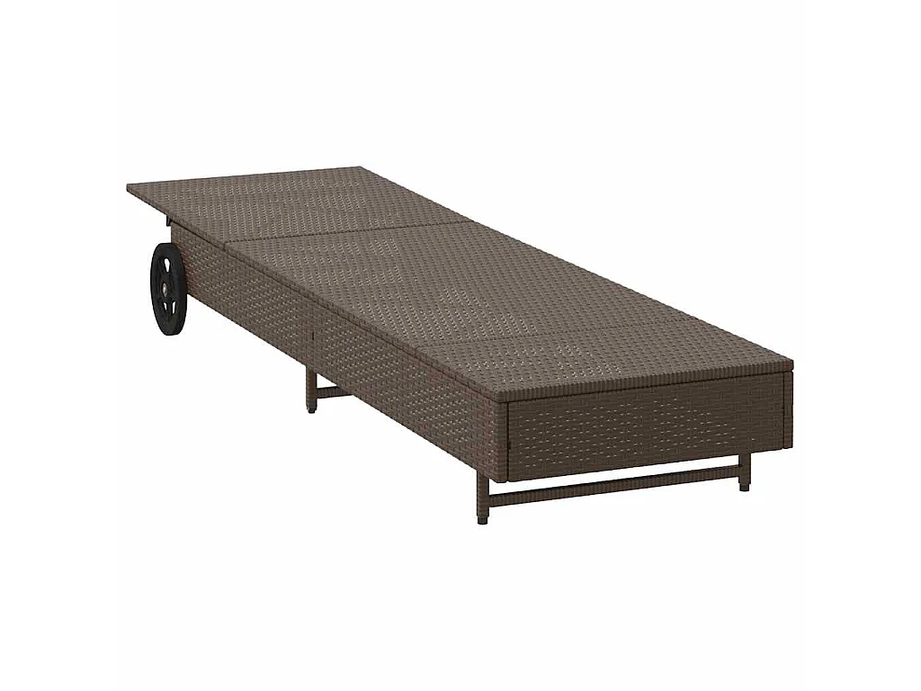Chaise longue avec roues et coussin marron résine tressée
