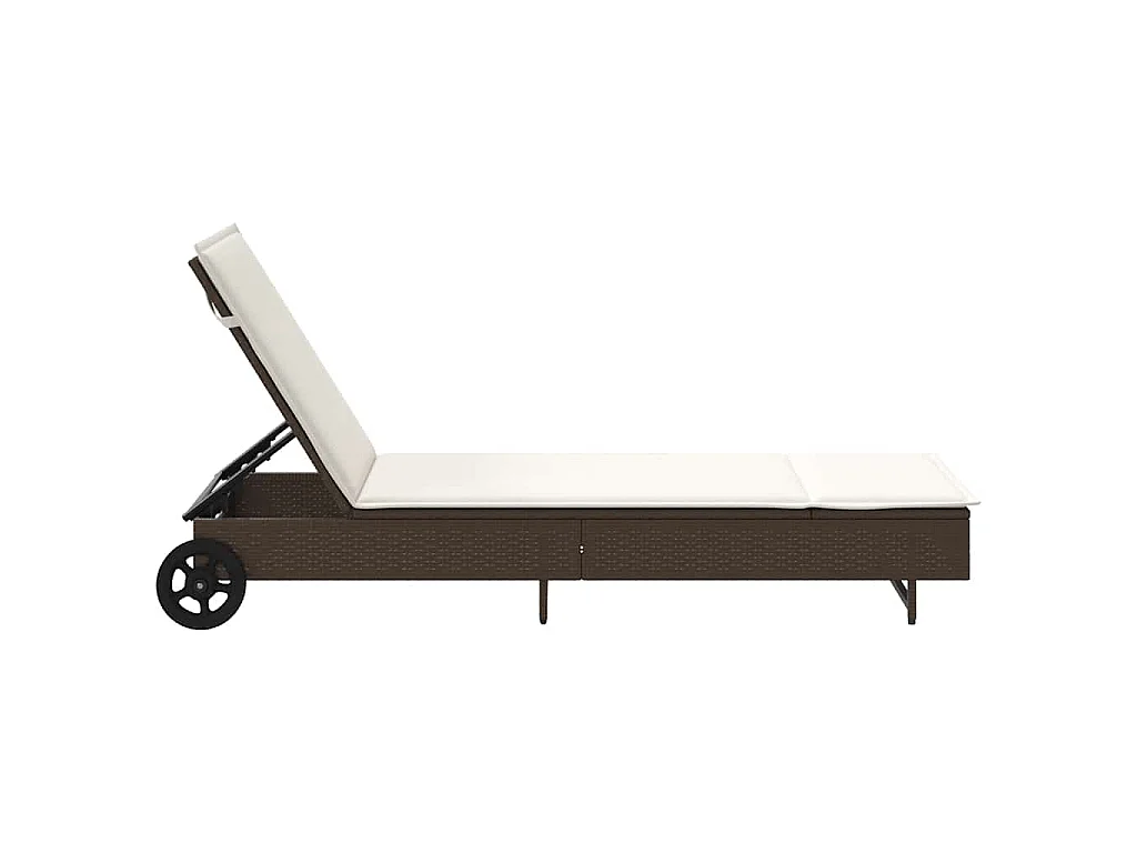 Chaise longue avec roues et coussin marron résine tressée