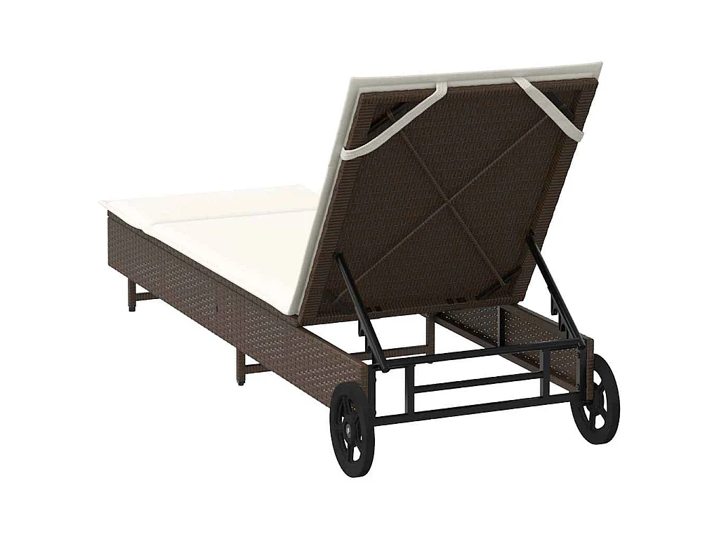 Chaise longue avec roues et coussin marron résine tressée