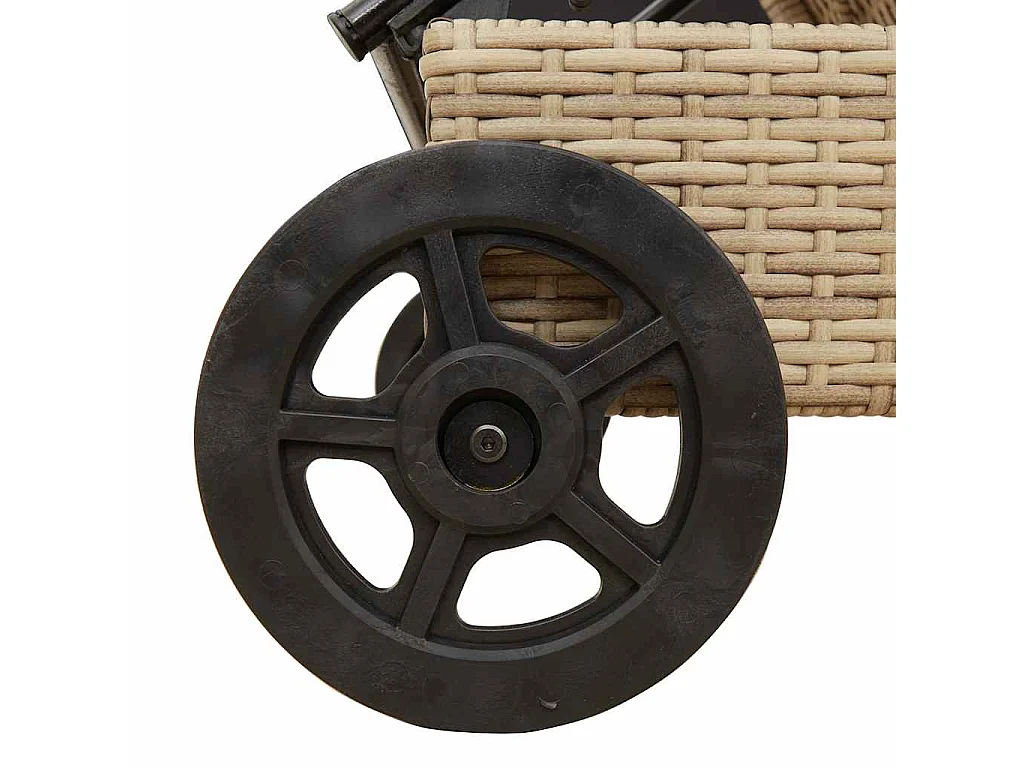 Chaise longue avec roues et coussin beige résine tressée