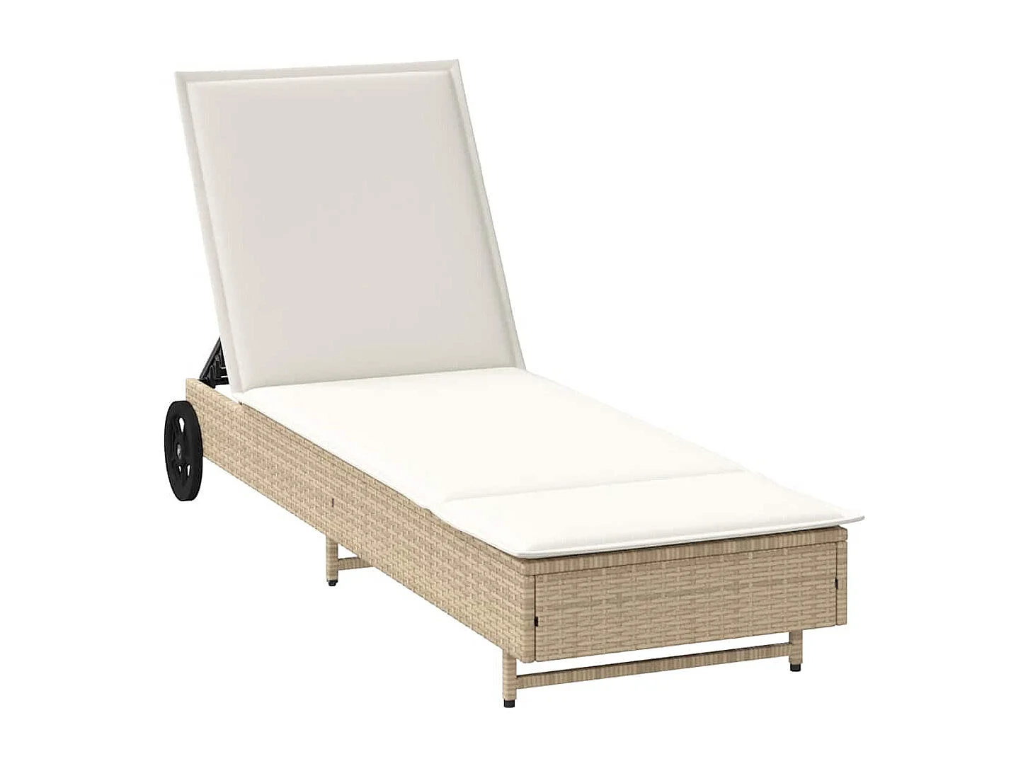 Chaise longue avec roues et coussin beige résine tressée