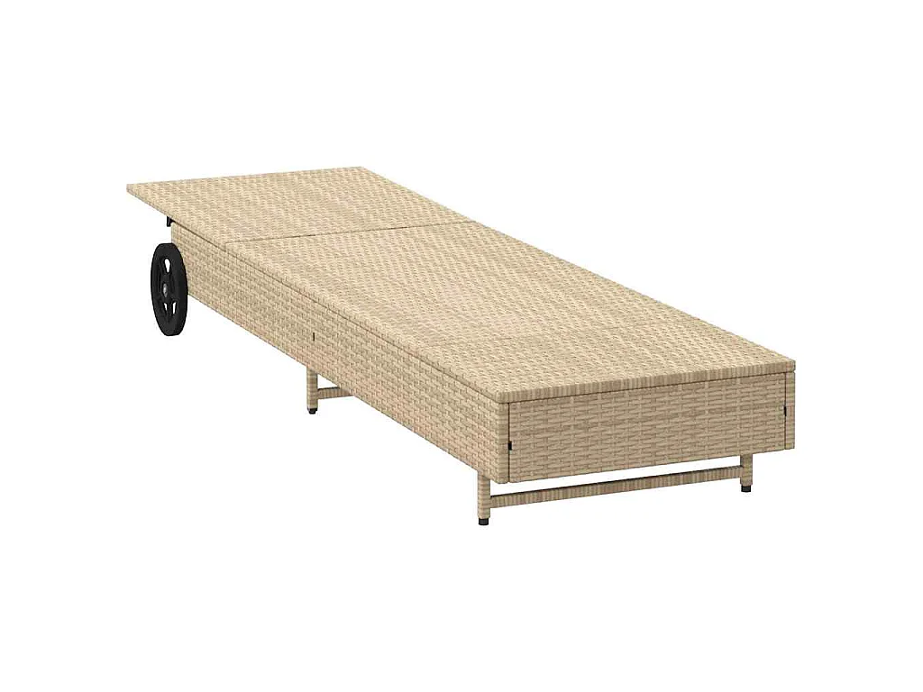 Chaise longue avec roues et coussin beige résine tressée
