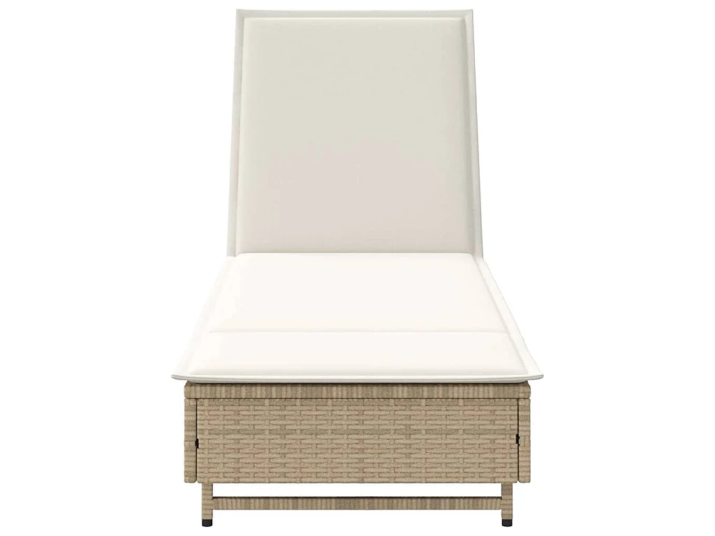 Chaise longue avec roues et coussin beige résine tressée