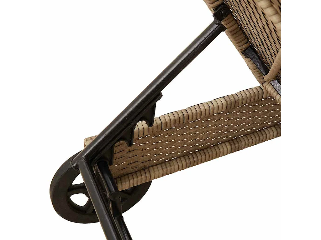 Chaise longue avec roues et coussin beige résine tressée