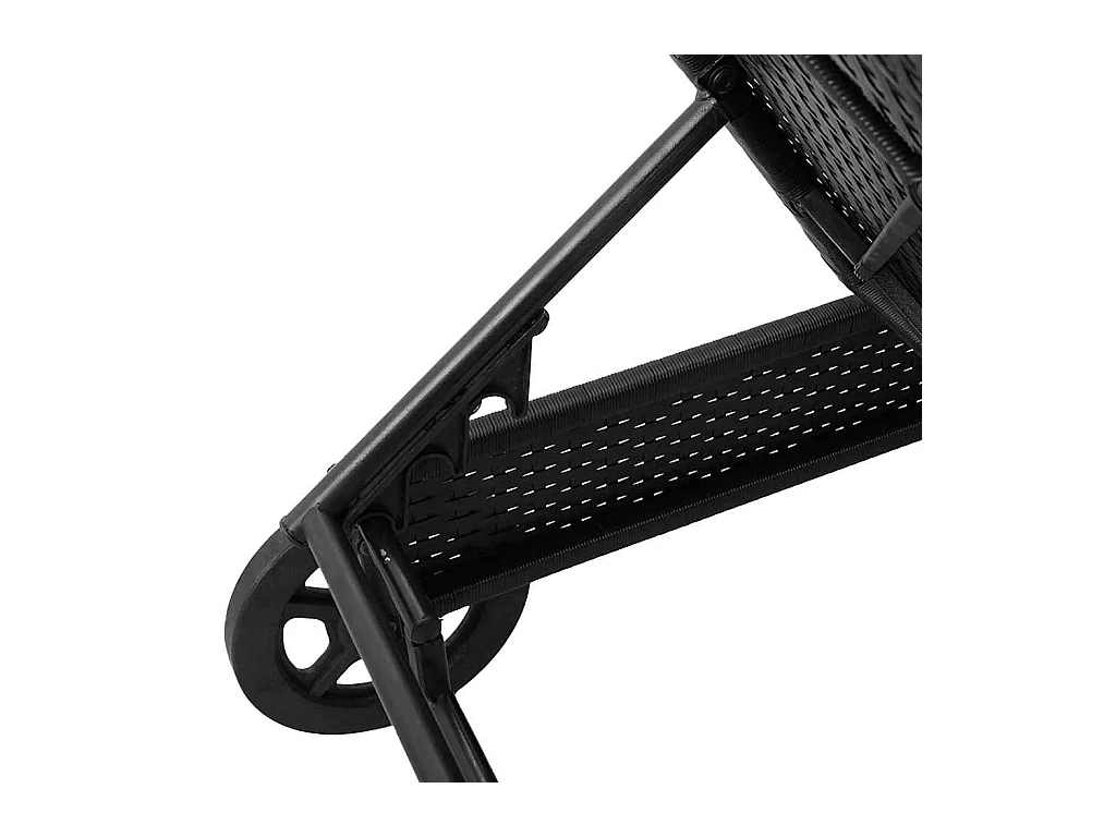 Chaise longue avec roues et coussin noir résine tressée