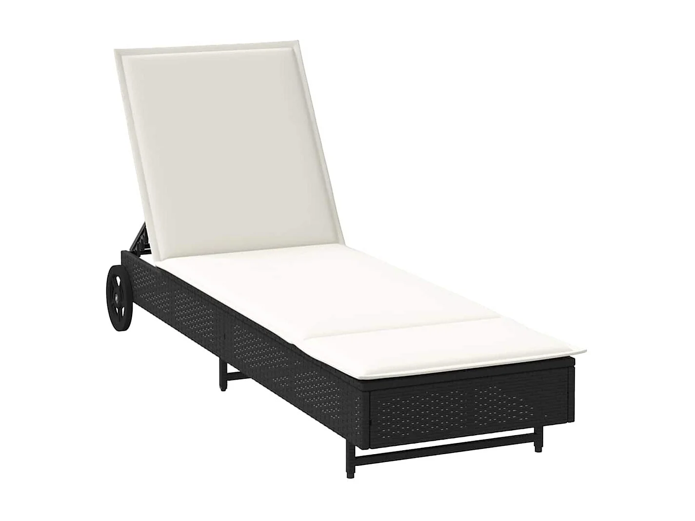 Chaise longue avec roues et coussin noir résine tressée