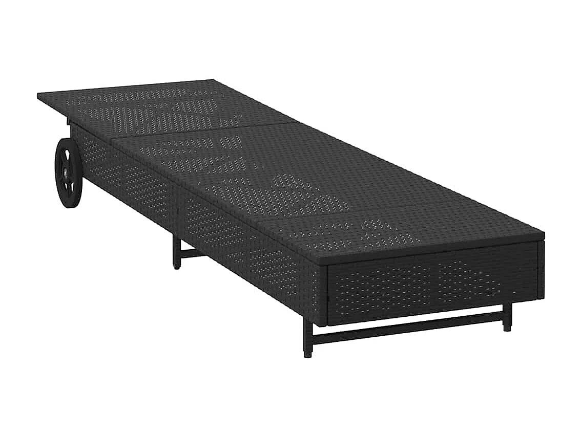 Chaise longue avec roues et coussin noir résine tressée