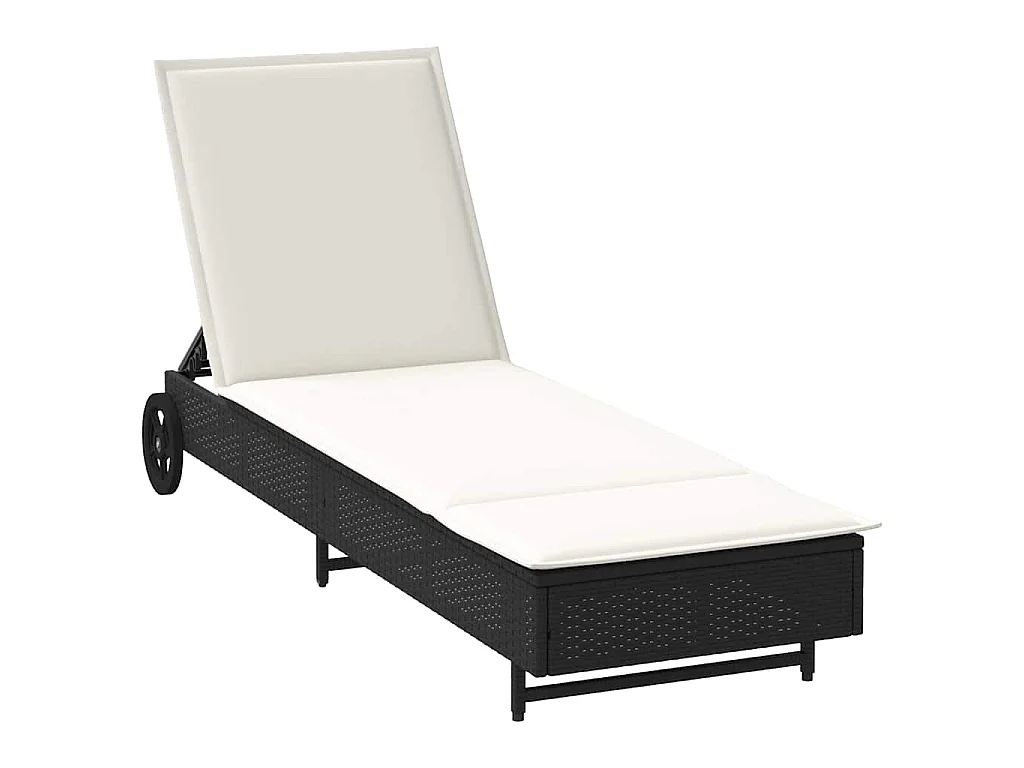 Chaise longue avec roues et coussin noir résine tressée