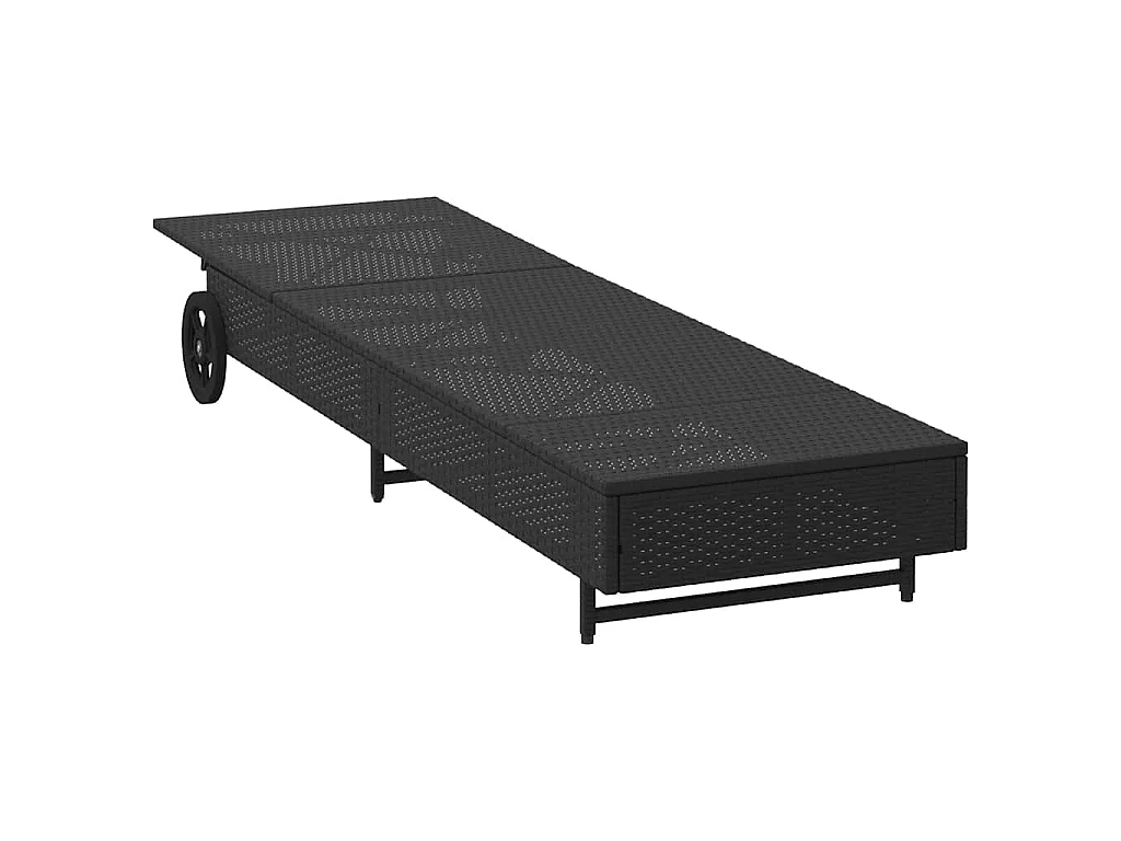 Chaise longue avec roues et coussin noir résine tressée