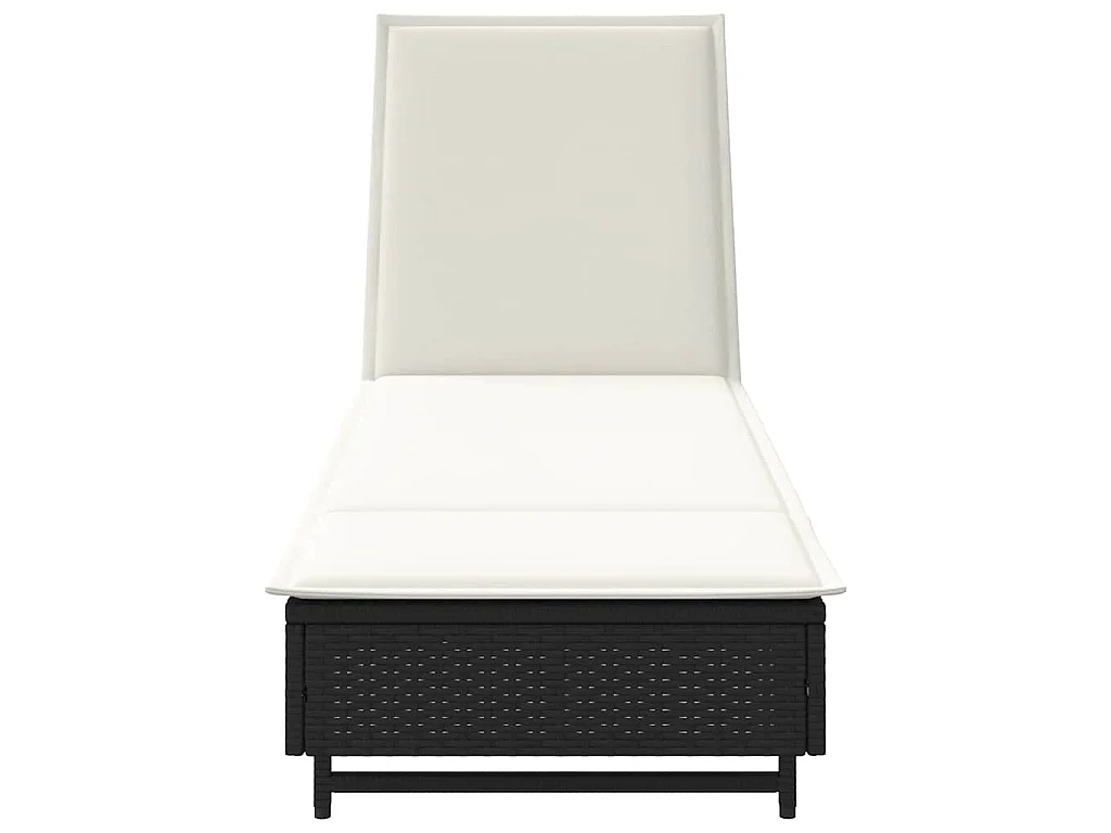 Chaise longue avec roues et coussin noir résine tressée