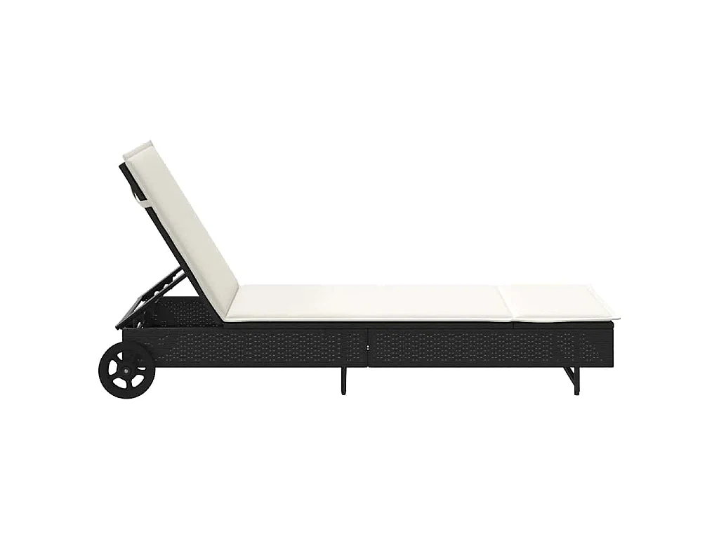 Chaise longue avec roues et coussin noir résine tressée