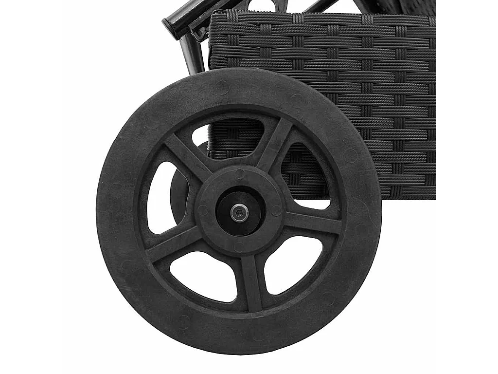 Ligbed met wielen en kussen poly rattan zwart