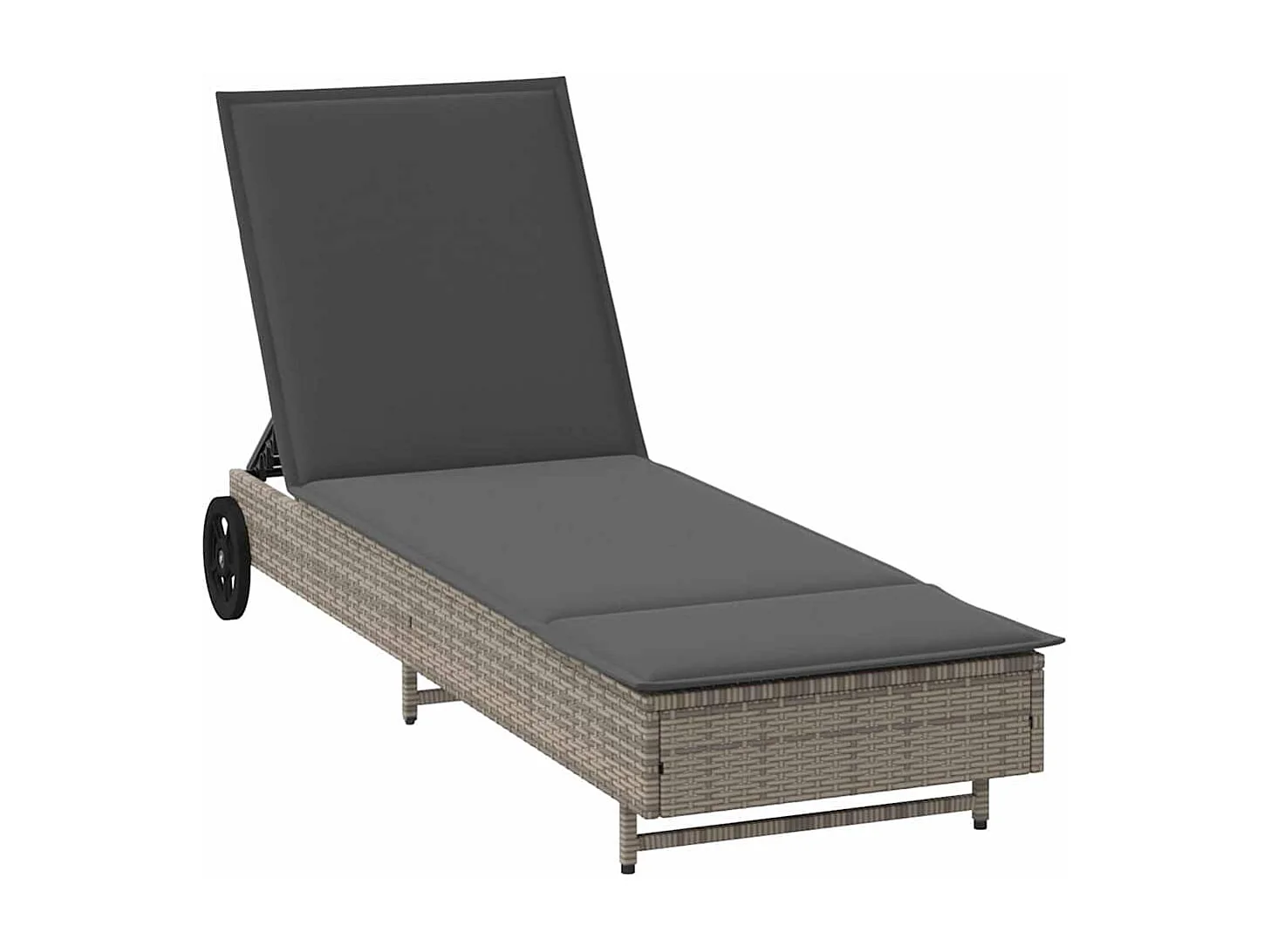 Chaise longue avec roues et coussin gris résine tressée