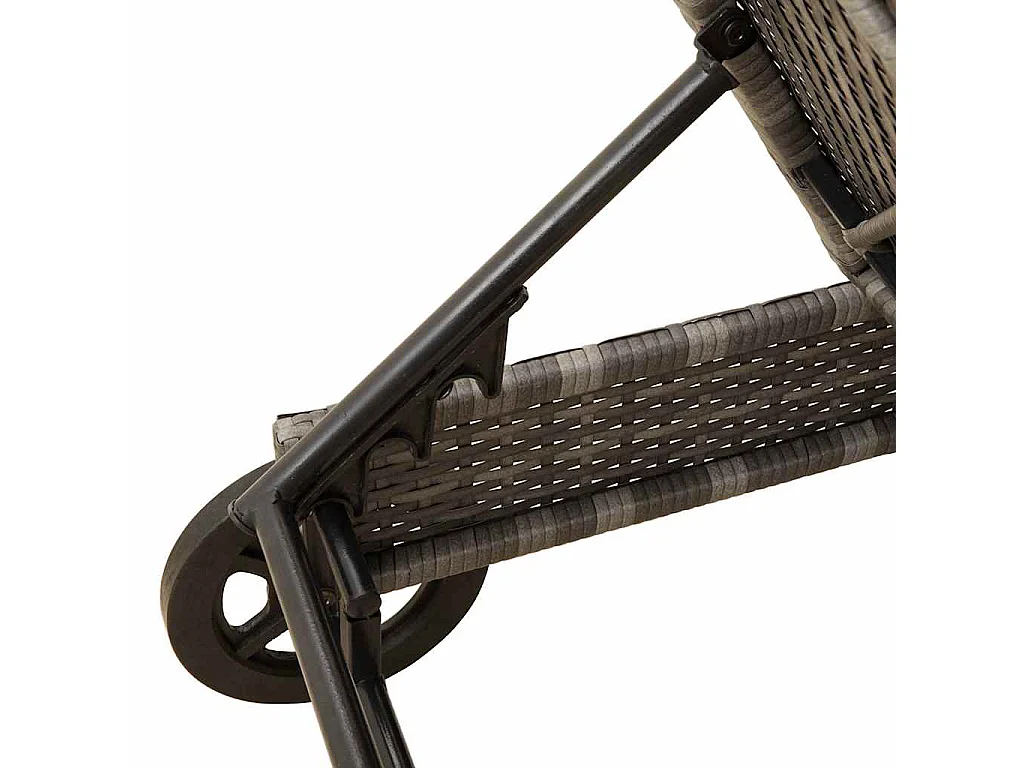 Chaise longue avec roues et coussin gris résine tressée